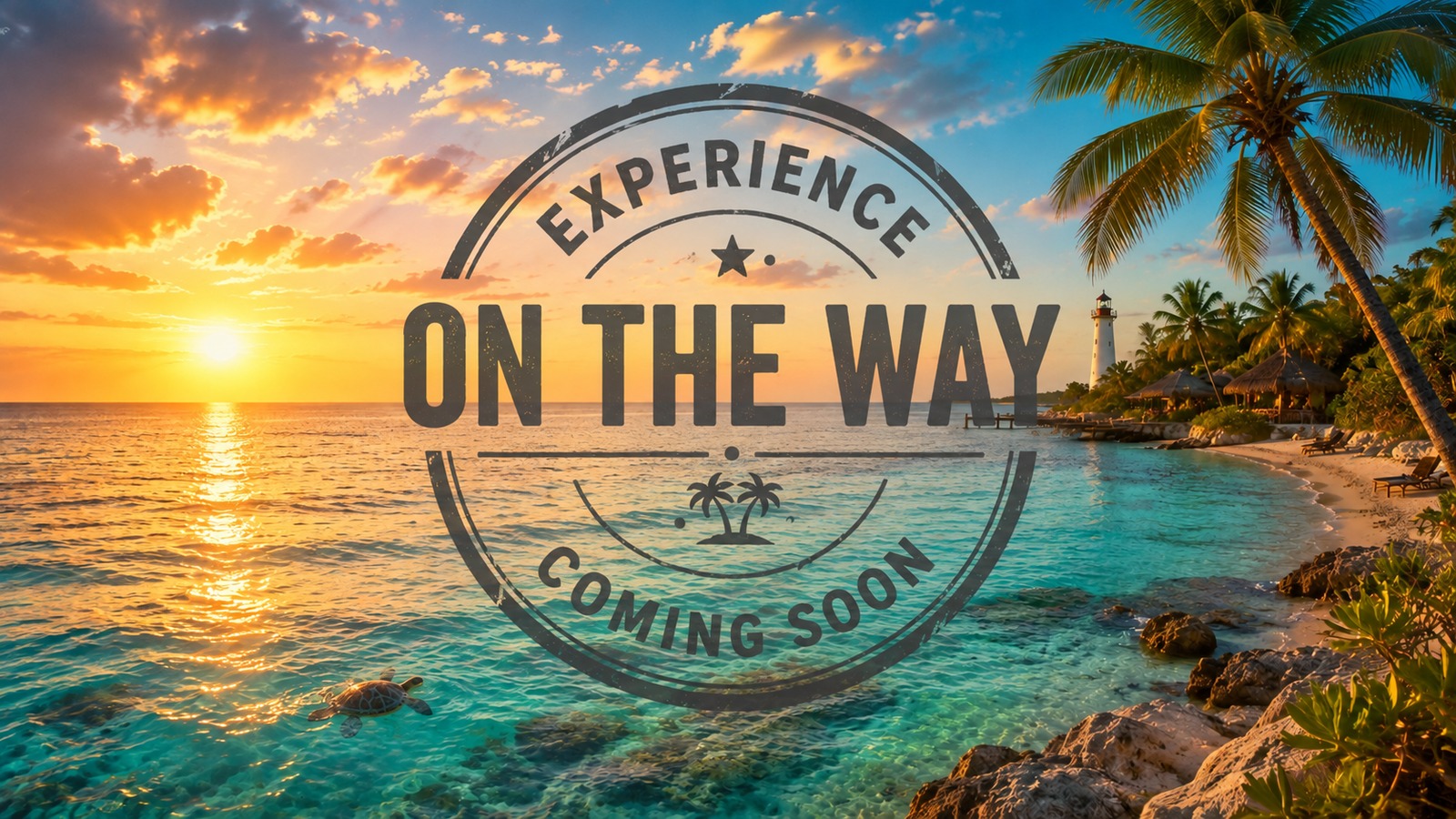 “Experience coming soon” visual on a Caribbean beach.